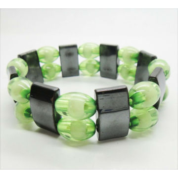 Wholesale magnetic stretch bracelet with green plastic beads 7.25'